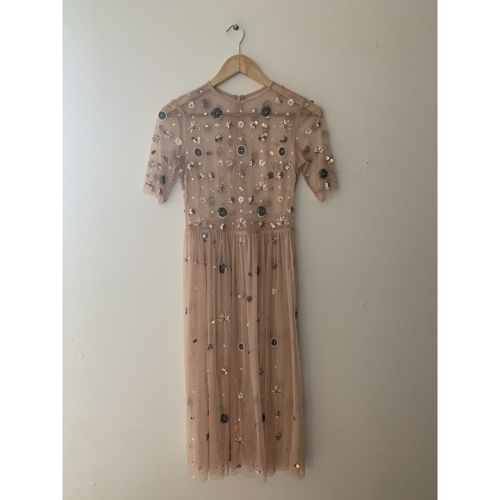 Giani Bini Madi Mesh Beaded Dress Blush Pink Tulle No Liner Sheer Ballet Core